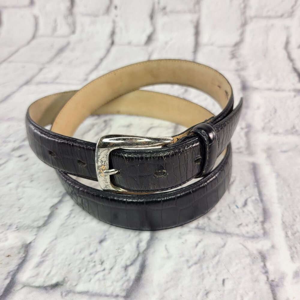 Vintage Fossil Genuine Leather Belt Sz 38 Black With Solid brass Buckle